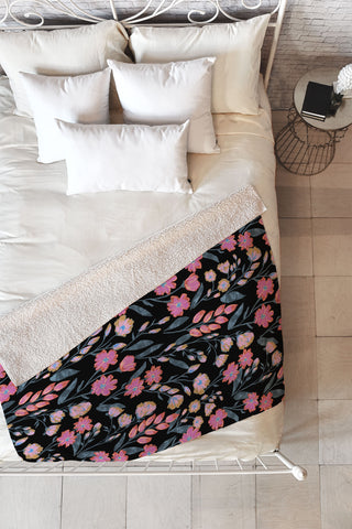Schatzi Brown Penelope Floral Noir Brights Fleece Throw Blanket