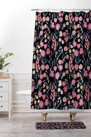 Schatzi Brown Penelope Floral Noir Brights Shower Curtain And Mat