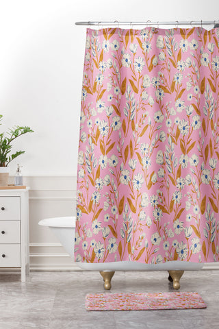 Schatzi Brown Penelope Floral Pink Shower Curtain And Mat