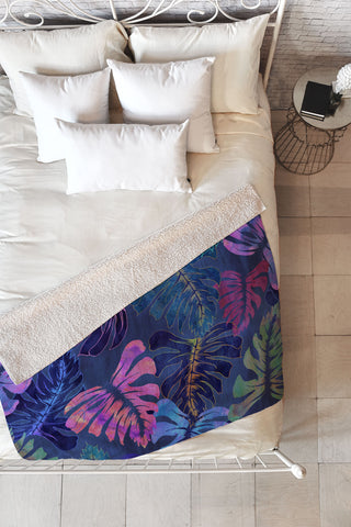 Schatzi Brown Phoenix Tropical Indigo Fleece Throw Blanket