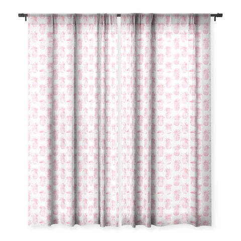 Schatzi Brown Pineapple Pink Sheer Window Curtain