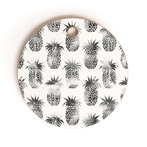 Schatzi Brown Pineapples Black Cutting Board Round