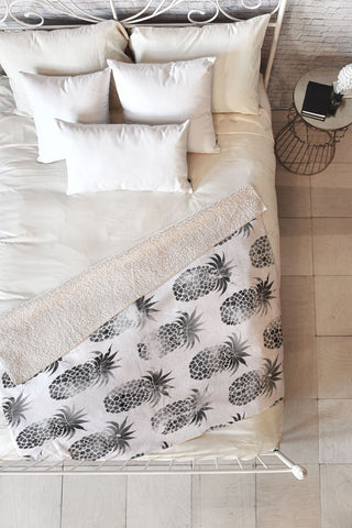 Schatzi Brown Pineapples Black Fleece Throw Blanket