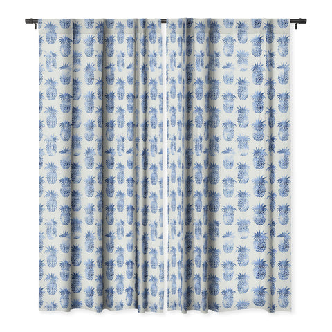 Schatzi Brown Pineapples Blue Blackout Window Curtain