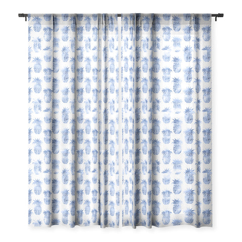 Schatzi Brown Pineapples Blue Sheer Window Curtain