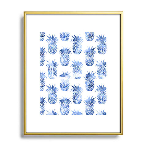 Schatzi Brown Pineapples Blue Metal Framed Art Print