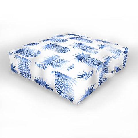 Schatzi Brown Pineapples Blue Outdoor Floor Cushion