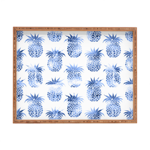 Schatzi Brown Pineapples Blue Rectangular Tray