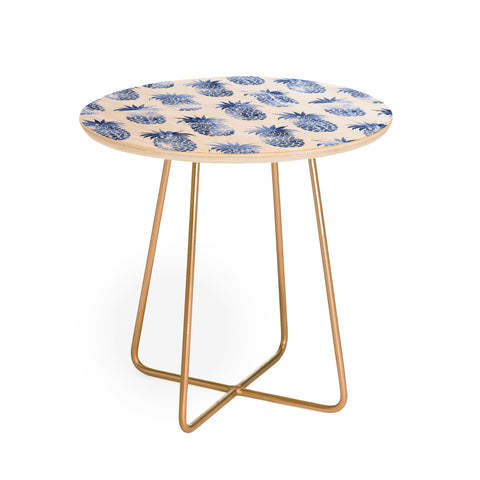 Schatzi Brown Pineapples Blue Round Side Table