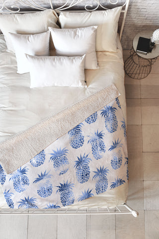 Schatzi Brown Pineapples Blue Fleece Throw Blanket