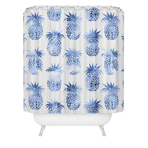 Schatzi Brown Pineapples Blue Shower Curtain