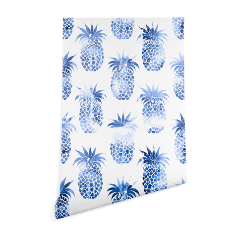 Schatzi Brown Pineapples Blue Wallpaper
