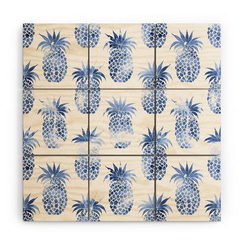 Schatzi Brown Pineapples Blue Wood Wall Mural