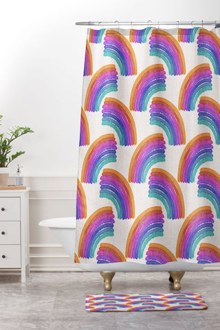 Schatzi Brown Rainbow Arch Shower Curtain And Mat