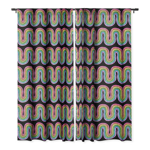 Schatzi Brown Rainbow Wave Black Blackout Window Curtain
