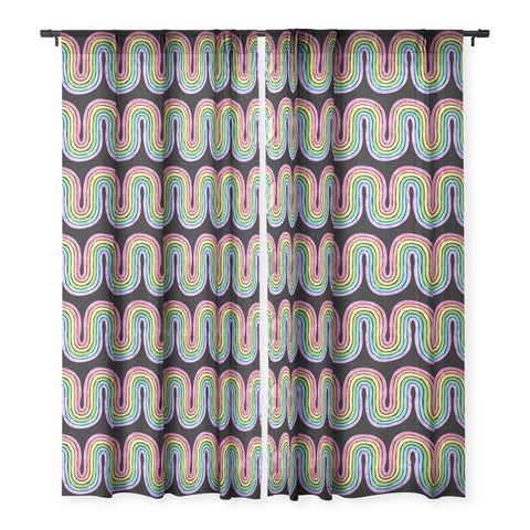 Schatzi Brown Rainbow Wave Black Sheer Window Curtain