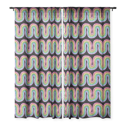 Schatzi Brown Rainbow Wave Black Sheer Window Curtain