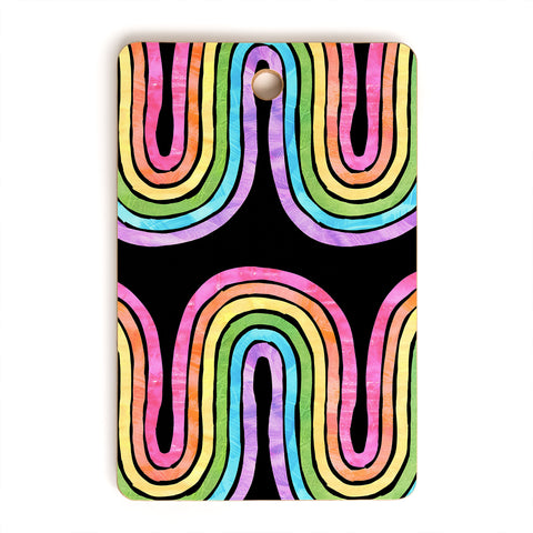 Schatzi Brown Rainbow Wave Black Cutting Board Rectangle