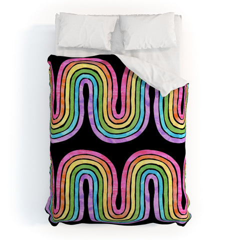 Schatzi Brown Rainbow Wave Black Duvet Cover