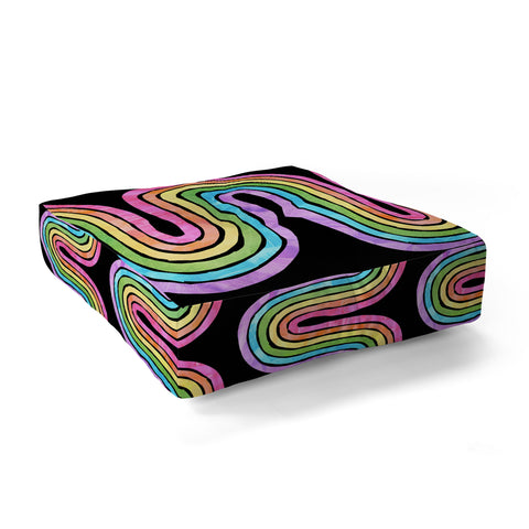 Schatzi Brown Rainbow Wave Black Floor Pillow Square