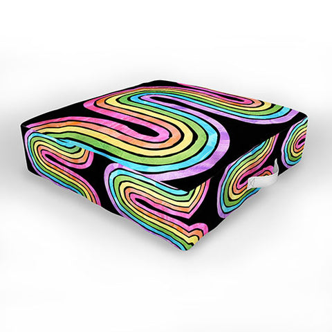 Schatzi Brown Rainbow Wave Black Outdoor Floor Cushion