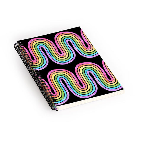 Schatzi Brown Rainbow Wave Black Spiral Notebook