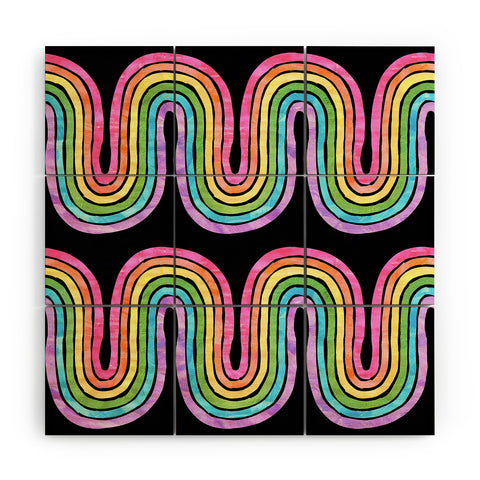 Schatzi Brown Rainbow Wave Black Wood Wall Mural