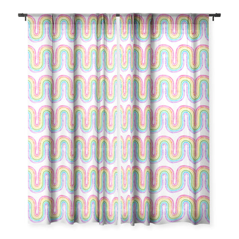 Schatzi Brown Rainbow Wave White Sheer Window Curtain