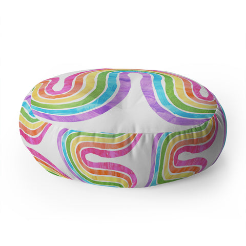 Schatzi Brown Rainbow Wave White Floor Pillow Round