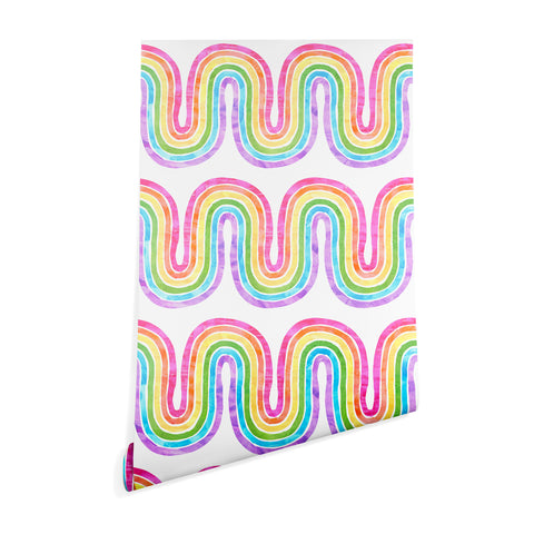 Schatzi Brown Rainbow Wave White Wallpaper