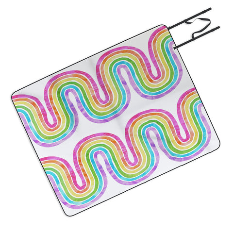 Schatzi Brown Rainbow Wave White Picnic Blanket