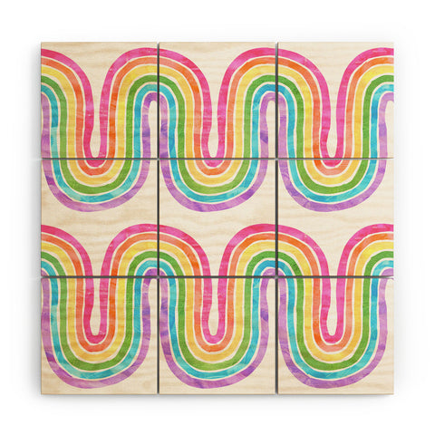 Schatzi Brown Rainbow Wave White Wood Wall Mural