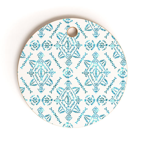 Schatzi Brown Reeve Pattern Aqua Cutting Board Round