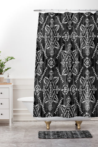 Schatzi Brown Reeve Pattern Black Shower Curtain And Mat