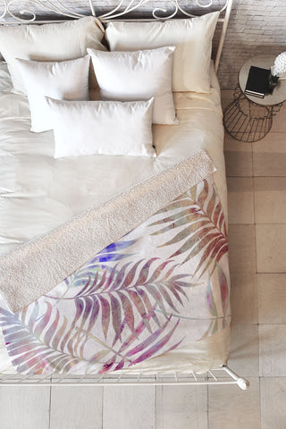 Schatzi Brown Reeya Tropical White Fleece Throw Blanket