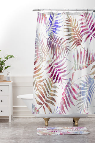 Schatzi Brown Reeya Tropical White Shower Curtain And Mat