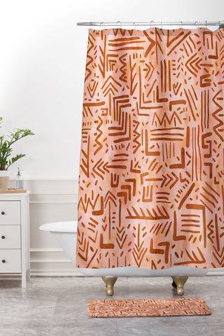 Schatzi Brown Remi Tribal Sunset Shower Curtain And Mat