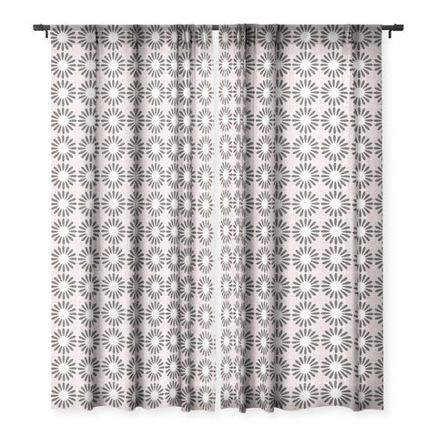 Schatzi Brown Retro Jumbo Daisy Black Sheer Window Curtain