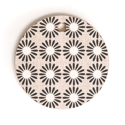 Schatzi Brown Retro Jumbo Daisy Black Cutting Board Round