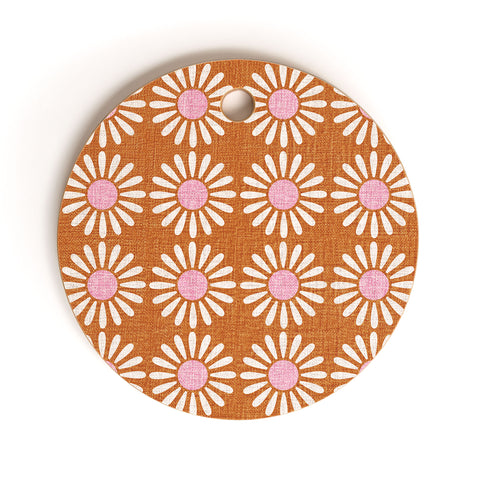 Schatzi Brown Retro Jumbo Daisy Orange Cutting Board Round