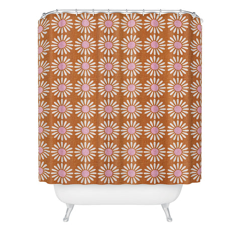 Schatzi Brown Retro Jumbo Daisy Orange Shower Curtain