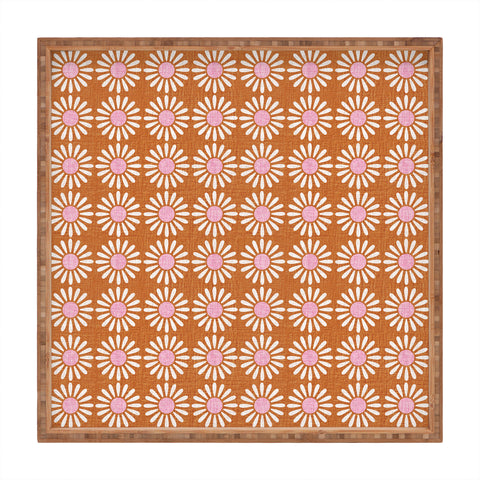 Schatzi Brown Retro Jumbo Daisy Orange Square Tray