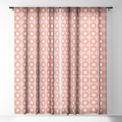 Schatzi Brown Retro Jumbo Daisy Pink Sheer Window Curtain