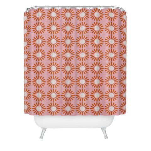Schatzi Brown Retro Jumbo Daisy Pink Shower Curtain