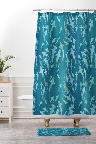 Schatzi Brown Sharky Aqua Shower Curtain And Mat