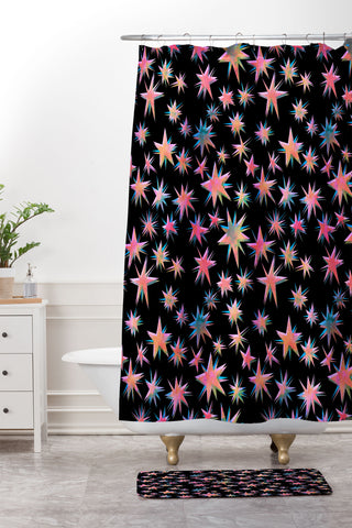 Schatzi Brown Starry Pink Shower Curtain And Mat