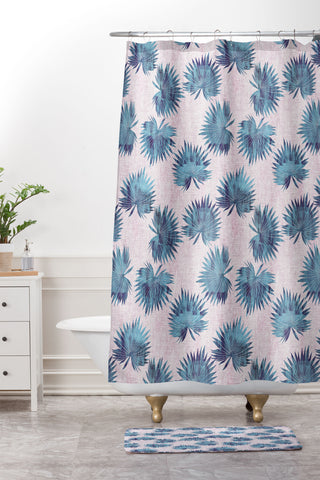 Schatzi Brown Sun Palm Pink Blue Shower Curtain And Mat