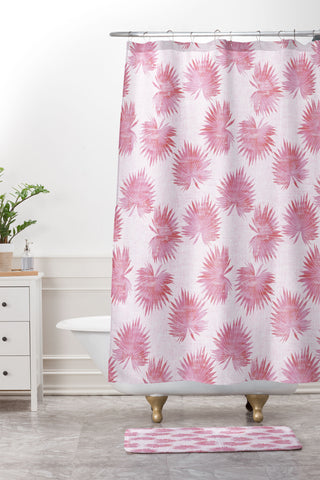 Schatzi Brown Sun Palm Pink Shower Curtain And Mat