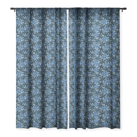 Schatzi Brown Sunrise Floral Blue Sheer Window Curtain
