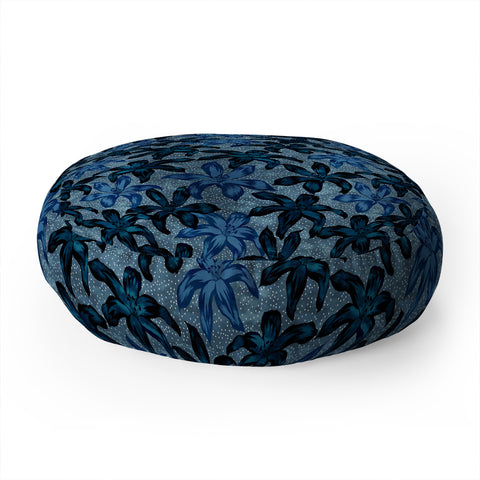 Schatzi Brown Sunrise Floral Blue Floor Pillow Round